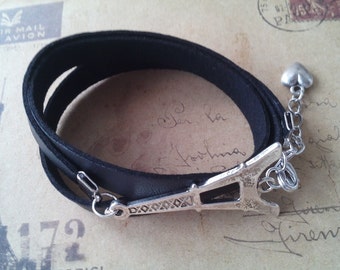 Eiffel Tower bracelet, Bead Bracelet-black-
