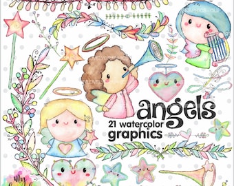 75%OFF - Angel Clipart, Angel Graphic, COMMERCIAL USE, Kawaii Clipart, Watercolor Angel, Planner Accessories, First Communion, Christian