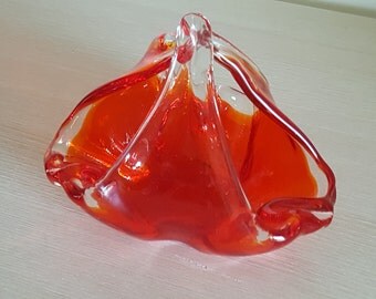 Vintage Red/ Orange Handmade Glass Ashtray