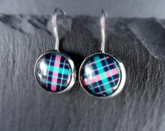 Earrings, earrings, earrings, diamonds, pink, turquoise, Cabochon, 1 pair,