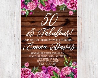 Surprise 50th birthday invitation,Rustic 50th Birthday Invite,floral birthday invitation Floral birthday party ,30st, 40th,60th,70th 067