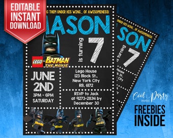 Lego Batman invitation, Batman Party, Lego Batman birthday invitation, Batman instant download, Batman Printables, Editable, Lego invitation