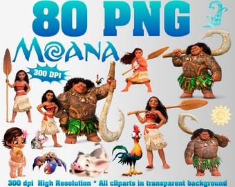 Sale Moana Clipart | 80 PNG 300 Dpi | Transparent background | Moana Party Decorations | Moana, Maui, Heihei, Kakamora, Pua | Digital Files
