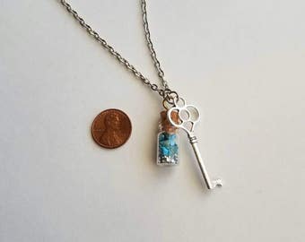 Turquoise Faerie Vial Key Charm Necklace