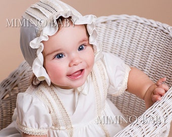 VINTAGE christening bonnet, baby girl christening hat, girls baptism hat, christening headband, girl baptism outfit, Coiffure de baptême
