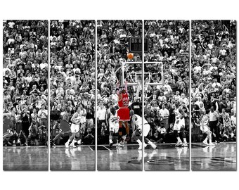 Michael Jordan Last Shot NBA Basketball Player Poster Multi Panel Ready To Hang Canvas Print
