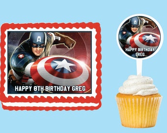 Captain America Edible Cake Cupcake Cookie Toppers Decorations Or Plastic cupcake pick top for birthday party