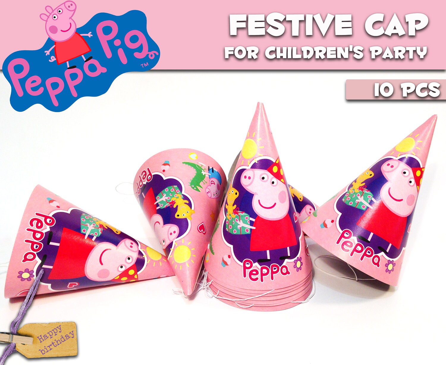 Peppa Pig Party hats 10 pcs. Birthday hats for children's holiday