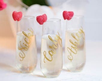 Champagne Flute Bridesmaid Gift Personalized Stemless Glasses Bridesmaid Champagne Glasses Personalized Champagne Flute Monogram Glasses