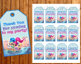 Shimmer And Shine Thank you tags Thank you cards Shimmer and Shine birthday Shimmer Shine tags Shine Party Favor tags Instant download card