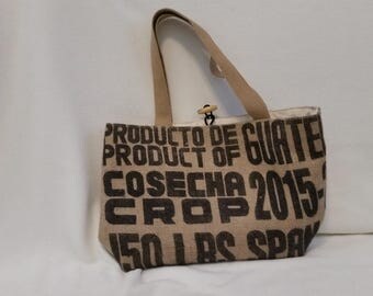 Up-cycled burlap coffee bean bag, tote, purse
