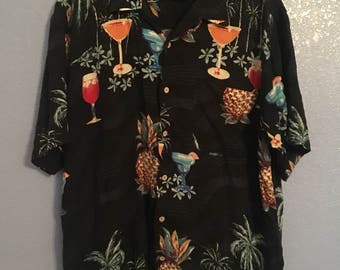 Mens vintage hawaian style dress shirt, mens mod tiki aloha dress shirt, 90s Cherokee mens dress shirt