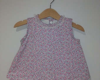 15% discount already flared APLICADO-Vestido of cotton with floral print, lace, lined interior of white cotton, handmade