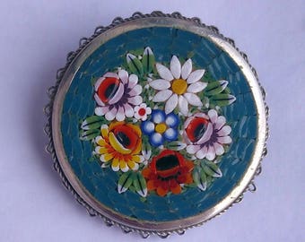Old mosaic Brooch made in Italy "Alpacca"