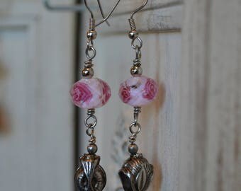 Long Pink Earrings, Long Earrings, Dangle Earrings, Pink Earrings, Pink Dangle Earrings, Pink Jewelry, Pink Lamp Work Dangle Earrings