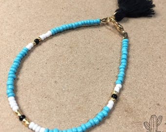 Tassel Pompon Seed beads Bracelet FriendshipBracelet BeadedBracelet Kid and Woman Turquoise Blue White Black Gold Gift Feminin Girl