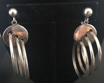 Vintage Signed "AE" Modernist Mexican Sterling Silver Earrings