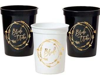 Bride Tribe Custom Cups Set of 10, Personalized Party Cups, Wedding Cups,Bachelorette Cups, Bride Tribe Cups, Bridal Cups, Party Favors