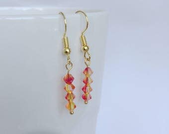 Original design handmade bright orange and yellow Swarovski earrings