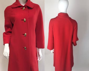 Modern Lipstick 60s PAULINE TRIGERE Car Coat Red Statement Buttons M