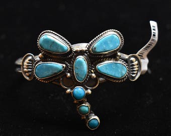 Sterling Silver Blue Petit Point Dragonfly Bracelet by Dean Brown, Navajo SS New Mexico