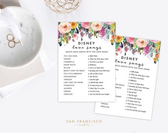 Disney Love Song Game - Bridal Shower Game - ASHLEY Collection - PDF Instant Download