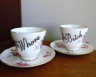 Slut Bitch Whore teaset by trixiedelicious on Etsy