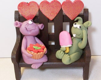 Sugar Monsters, Polymer clay Monsters with desserts and hearts.