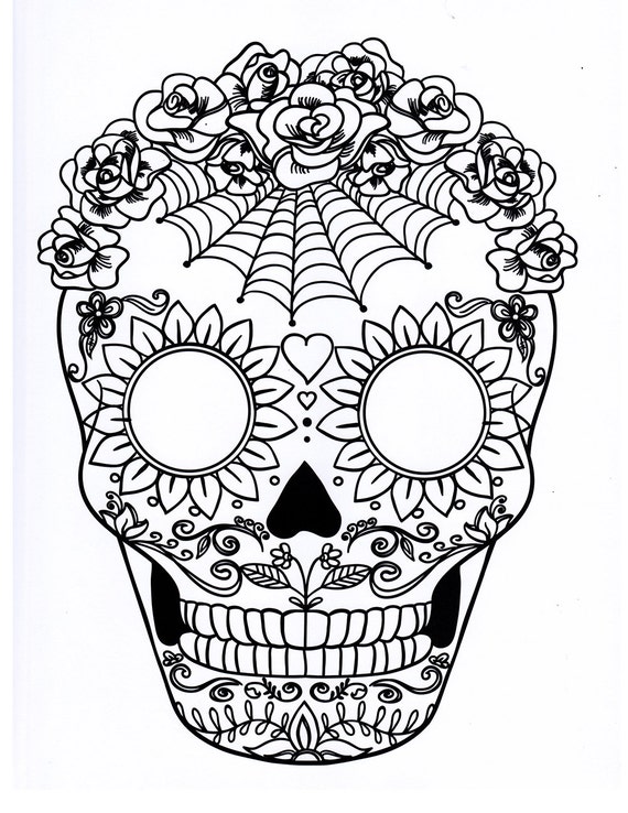 Five different sugar skull coloring pages printable digital