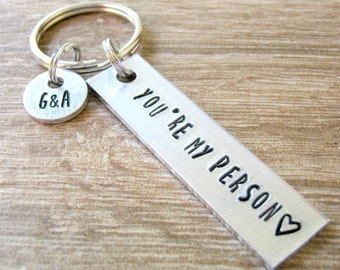 You're My Person Keychain, You Are My Person Couples Keychain, initial disc, add a date on back, boyfriend gift, girlfriend gift