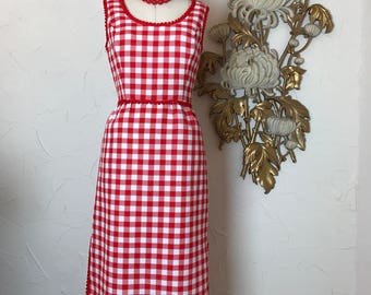 1960s dress checkered dress red and white vintage dress picnic dress maxi dress size medium large