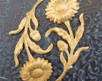 Vintage Brass Stampings Flowers Large 3"