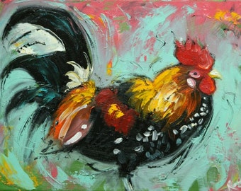 Rooster 857 12x16 inch animal portrait original oil painting by Roz