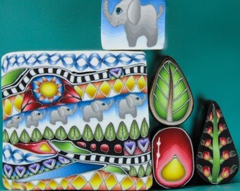 SALE Set of 5 Polymer Clay Canes -'Jungle Journey' series (37ee)