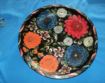 Vintage Hand Carved - Hand Painted Wood Bowl - Tray Mexican Batea Bowl - Fold Art