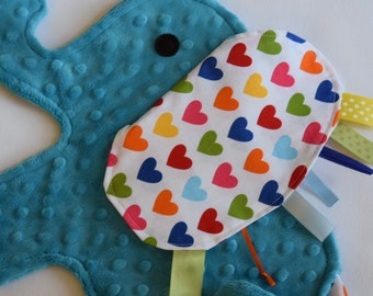Spree Heart Turquoise Elephant Shaped Blanket Sensory Lovey - Icing On The Cupcake