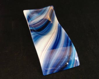Fused Glass Spoon Rest, Blue Spoon Rest, Blue Swirl Spoon Holder, Blue Lt Blue and White, Fused Glass Spoonrest,