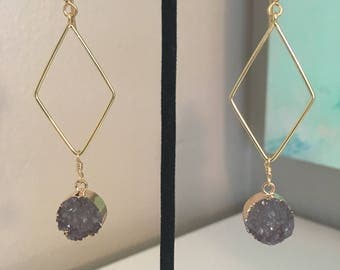 Druzy and Gold Drop Earrings
