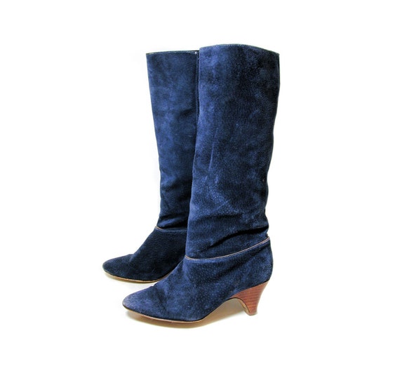 knee high blue suede boots