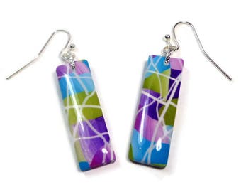 Purple Abstract Dangle Earrings- polymer clay jewelry- Drop earrings- Polymer Clay Earrings- Ready to Ship- Gifts for Her