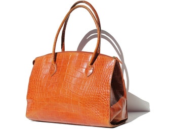 Vintage Large Orange Tan Italian Leather Tote Purse