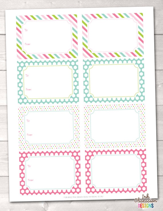 Instant Download Printable Gift Tags Pink Blue Stripes & Polka Dots PDF ...