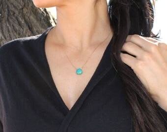 Genuine Turquoise Necklace, Layering Necklace, Turquoise Jewelry, Gemstone Necklace in Silver or Gold, Gift for Her, The Silver Wren