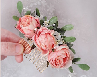 bridal hair comb, pink rose hair clip, floral hair accessories, bridal hair piece, bridal hair clip, pink hair flower, floral hair comb