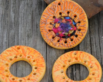 Handmade Pottery Bead For a Pendant with Space to Weave