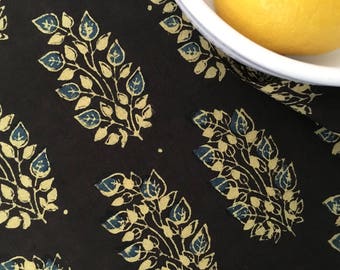 Hand Block Printed Fabric from India - Cotton - Floral - by the yard