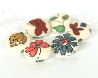 Fabric Button - Italian Flowers - 6 Small Fabric Buttons, Pink Blue Yellow Red Floral Fabric Covered Buttons, Medieval Flowers, Renaissance