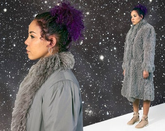 80s Misty Harbor gray Mongolian fur coat – Nino reversible side with sash | size small