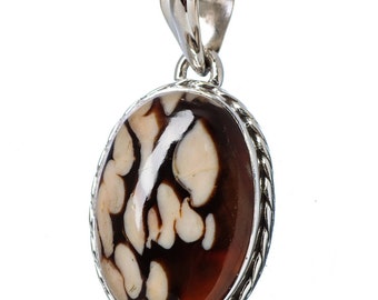 Peanut Wood Jasper Oval Cabochon Pendant in Sterling Silver with Braid Design
