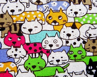 Cat Fabric - Animal Print Fabric - Cotton Linen Blend - Fat Quarter
